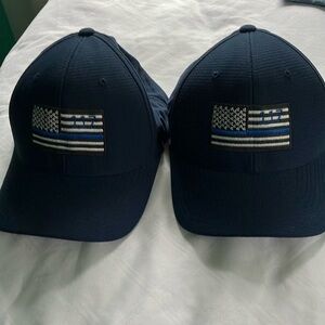Pair Thin Blue Line Navy Blue Flexfit Hats